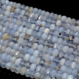 Shop Blue Lace Agate Faceted Beads! AA Chalcedony Blue Lace Agate Gemstone Micro Faceted Rondelle 6x4mm Loose Beads 15.5 inch Full Strand (90191597-166) | Natural genuine faceted Blue Lace Agate beads for beading and jewelry making.  #jewelry #beads #beadedjewelry #diyjewelry #jewelrymaking #beadstore #beading #affiliate #ad