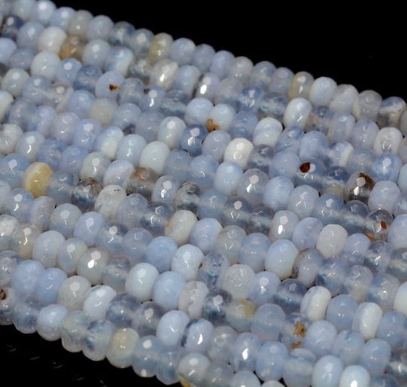 Aa Chalcedony Blue Lace Agate Gemstone Micro Faceted Rondelle 6x4mm Loose Beads 15.5 Inch Full Strand (90191597-166)