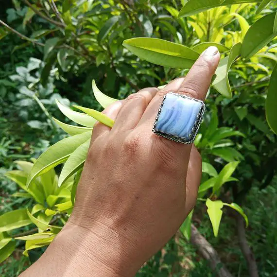 Blue Lace Agate Ring Natural Blue Lace Agate Ring Gemstone Ring,square Shape Ring,925 Silver Designer Statement Rings,anniversary Gift Her