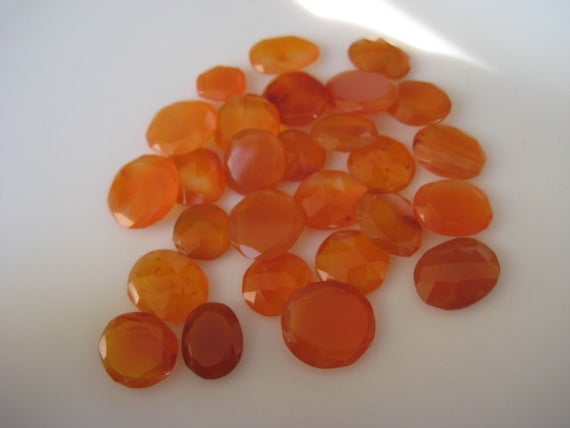 6 Pieces 12x11mm To 15x13mm Each Carnelian Rose Cut Chalcedony Flat Back Orange Color Loose Cabochons Rs36