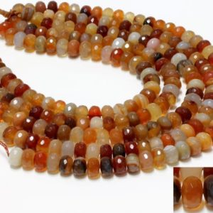 Shop Carnelian Faceted Beads! GU-19327 – Natural Carnelian Faceted Rondelle Beads – 8x12mm – Gemstone Beads – 16" Full Strand | Natural genuine faceted Carnelian beads for beading and jewelry making.  #jewelry #beads #beadedjewelry #diyjewelry #jewelrymaking #beadstore #beading #affiliate #ad