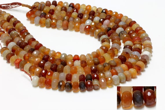 Gu-19327 - Natural Carnelian Faceted Rondelle Beads - 8x12mm - Gemstone Beads - 16" Full Strand