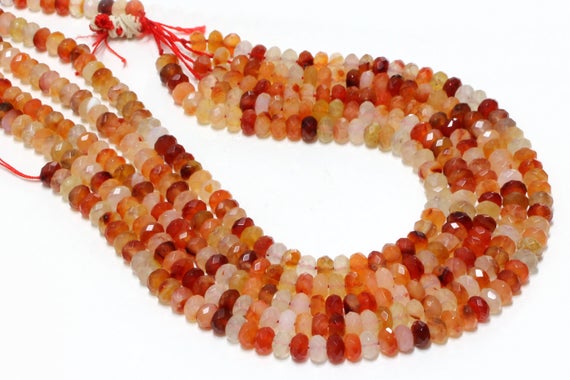 Gu-2545-2 - Natural Carnelian Faceted Rondelle Beads - 5x8mm - Gemstone Beads - 16" Full Strand