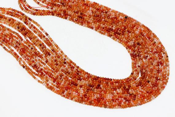 Gu-2546-1 - Natural Carnelian Faceted Round Beads - 4mm - Gemstone Beads - 16" Full Strand