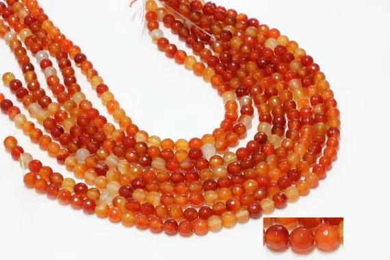 Gu-2546-3 - Natural Carnelian Faceted Round Beads - 8mm - Gemstone Beads - 16" Full Strand