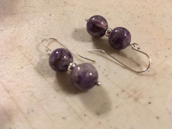 Purple Earrings - Charoite Gemstone Jewellery - Sterling Silver Jewelry