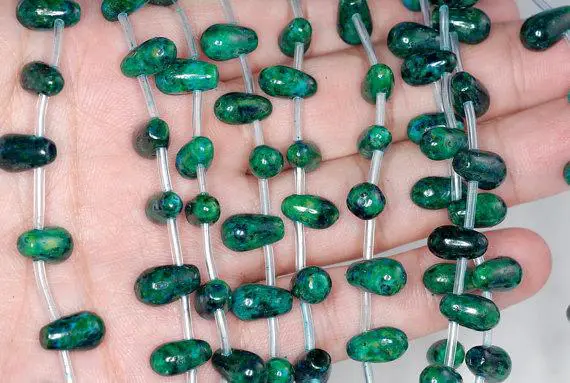 11x7mm Turquoise Chrysocolla Gemstone Topdrill Briolette Teardrop Loose Beads 16 Inch Full Strand (90114167-206)