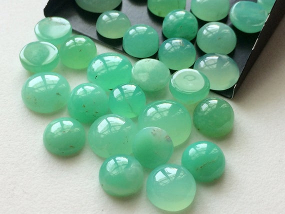 7-14mm Chrysoprase Plain Round Flat Back Cabochons, Chrysoprase Flat Back Cabochons, Loose Chrysoprase For Jewelry 5 Pieces Green Gems