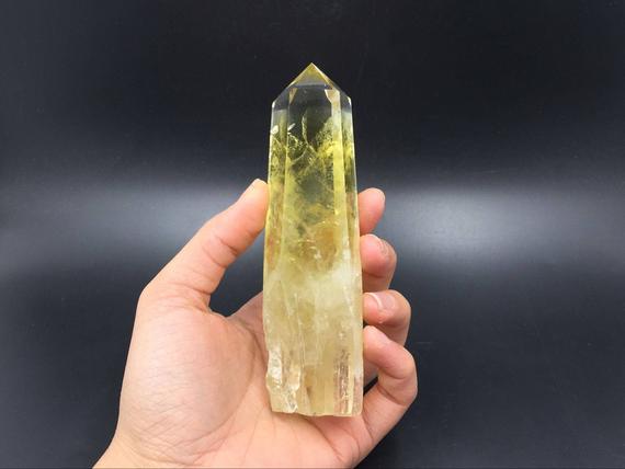 5.2" Extra Large Citrine Tower Point Clear Yellow Citrine Quartz Crystal Tower Point Wand Meditation Healing Reiki Energy Crystal Ob-h09