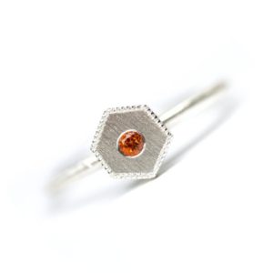 Shop Citrine Rings! Honeycomb Citrine Silver Ring Geometric Modern Orange November Birthstone Hexagon Delicate Minimalistic Stackable Milgrain Edge – Golden Geo | Natural genuine Citrine rings, simple unique handcrafted gemstone rings. #rings #jewelry #shopping #gift #handmade #fashion #style #affiliate #ad