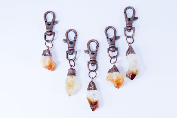 Citrine Keychain | Rough Crystal Keychain | Raw Citrine Crystal Key Clip | Crystal Key Ring | Crystal Keychain | Birthstone Gift