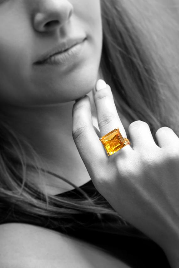 Square Citrine Ring · November Birthstone Ring · Gemstone Ring · 14k Gold Ring · Gold Filled Ring · Square Ring · Bridal Ring