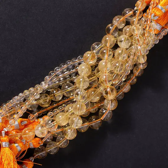 Natural Citrine Beads Plain Rounds Jewelry Making Gemstone Beads