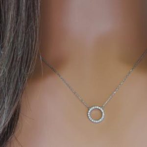 Shop Diamond Necklaces! Diamond circle necklace in 14kt Gold | Round Diamond Necklace | Layering Diamond Necklace | Bridesmaid gift | April Birthstone | Dainty | Natural genuine Diamond necklaces. Buy crystal jewelry, handmade handcrafted artisan jewelry for women.  Unique handmade gift ideas. #jewelry #beadednecklaces #beadedjewelry #gift #shopping #handmadejewelry #fashion #style #product #necklaces #affiliate #ad