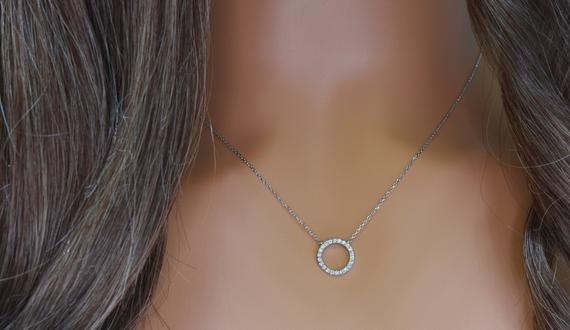 Diamond Circle Necklace In 14kt Gold | Round Diamond Necklace | Layering Diamond Necklace | Bridesmaid Gift | April Birthstone | Dainty