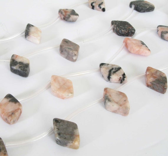 Pink Marble Beads, Top Drilled Marble Beads, 18mm Diamond Beads, Full Strand, Pink And Black, Mar204