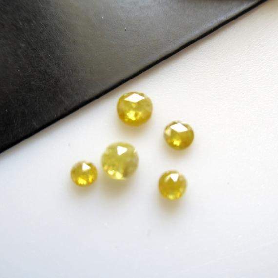 5 Pieces 2.5mm To 4mm Clear Yellow Round Rose Cut Diamonds Loose Cabochon, Excellent Cut/height/lustre Yellow Diamond Rose Cut, Dds595/7