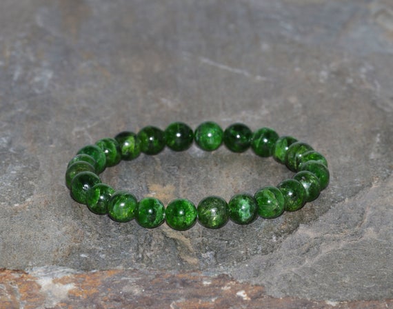 Chrome Diopside Beaded Bracelet, 7.5mm Green Chrome Diopside, Grade Aaa, Best Quality Gems, Natural Gemstone Bracelet, Unisex Green Bracelet