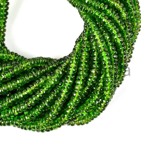 Chrome Diopside Rondelle Smooth Beads, 3.5-5mm Diopside Rondelle Beads, Natural Chrome Diopside Plain Beads, Chrome Diopside Rondelle Beads