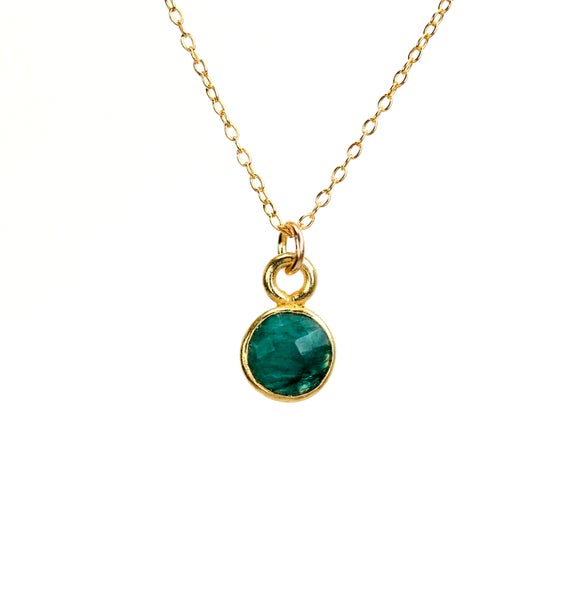 Tiny Green Emerald Necklace, May Birthstone Jewelry, Layering Necklace, Crystal Necklace, Green Gemstone Jewelry, Gold Bezel Emerald
