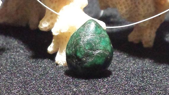 13.5ct. Brazilian Dark Green Emerald Smooth Drop Bead 15.6mm X 12.8mm X 9.7mm Deep Green Beryl Gemstone Teardrop Bead