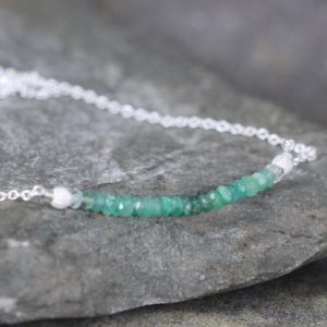 Shop Emerald Pendants! Emerald Necklace – Ombre Emerald Bar Pendant – Sterling Silver – Beaded Gemstone – May Birthstone – Modern Everyday Jewelry | Natural genuine Emerald pendants. Buy crystal jewelry, handmade handcrafted artisan jewelry for women.  Unique handmade gift ideas. #jewelry #beadedpendants #beadedjewelry #gift #shopping #handmadejewelry #fashion #style #product #pendants #affiliate #ad