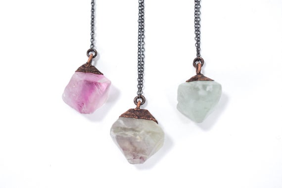Sale Fluorite Necklace | Rough Fluorite Jewelry | Fluorite Crystal Pendant | Flourite Octahedron Jewelry | Purple Fluorite | Green Fluorite