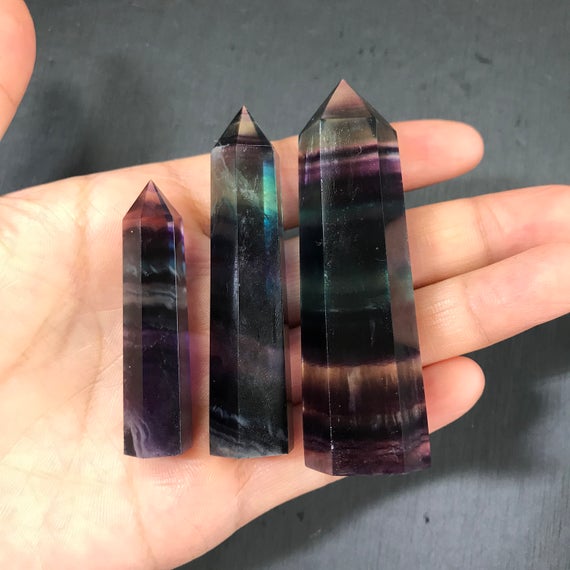 Rainbow Fluorite Crystal Wand Tower Point Available In 3 Sizes