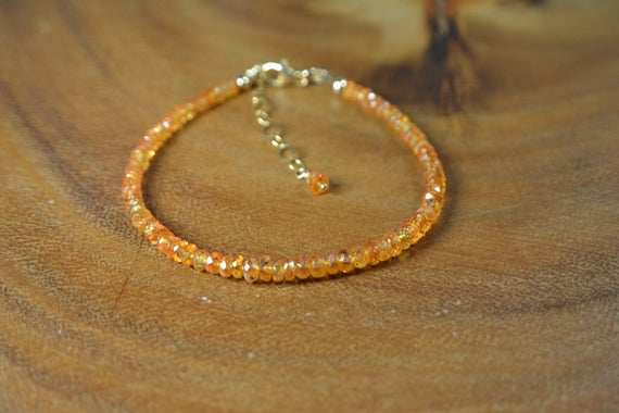 Spessartine Garnet Bracelet In 14k Gold // Mandarin Garnet, Fanta Garnet // January Birthstone // 2nd Anniversary // Stacking Bracelet