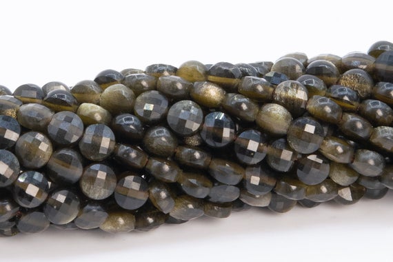 4mm Golden Obsidian Beads Faceted Flat Round Button Grade Aa Genuine Natural Gemstone Loose Beads 15" / 7.5" Bulk Lot Options (111689)