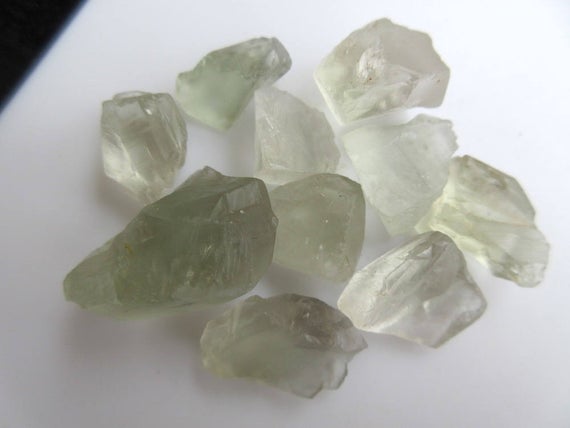 10 Pieces Raw Rough Loose Natural Green Amethyst Gemstones, 15mm To 30mm Green Amethyst Loose Gem Stone, Bb475