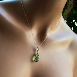 Green Amethyst pendant necklace 14k gold fill. Gemstone teardrop Pave jewelry. Gift for her. | Natural genuine Green Amethyst pendants. Buy crystal jewelry, handmade handcrafted artisan jewelry for women.  Unique handmade gift ideas. #jewelry #beadedpendants #beadedjewelry #gift #shopping #handmadejewelry #fashion #style #product #pendants #affiliate #ad