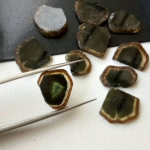 9-12mm Green Tourmaline Slices, Loose Green Tourmaline Gemstones, 5 Pieces Raw Green Tourmaline Slices For Jewelry – PKSG4 | Natural genuine chip Green Tourmaline beads for beading and jewelry making.  #jewelry #beads #beadedjewelry #diyjewelry #jewelrymaking #beadstore #beading #affiliate #ad