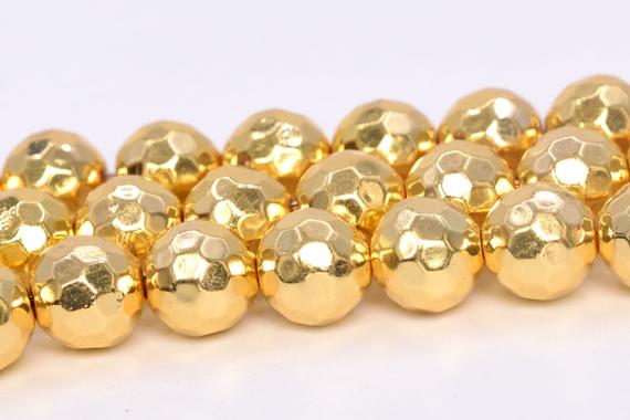 18k Gold Tone Hematite Beads Grade Aaa Natural Gemstone Micro Faceted Round Loose Beads 6mm 8mm 10mm 12mm Bulk Lot Options