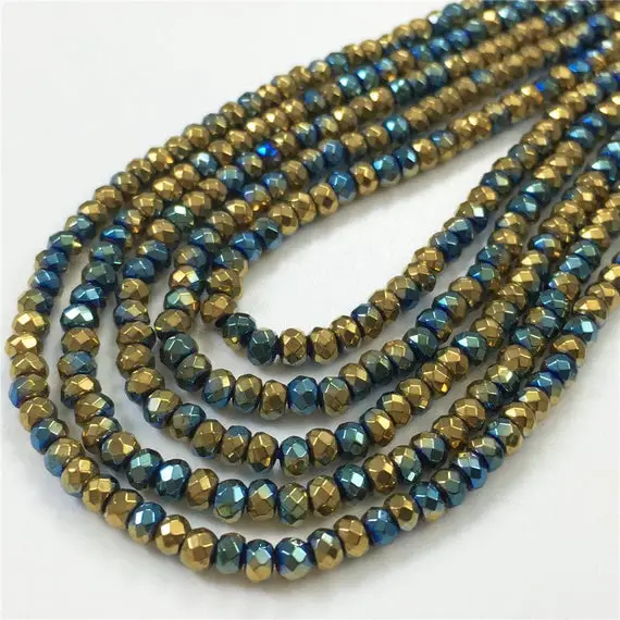 3x2mm Faceted Multicolor Hematite Rondelle Beads, Hematite Jewelry