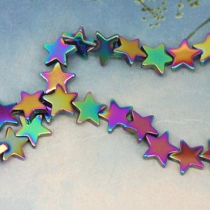 Rainbow Titanium Haematite Gemstone Star Beads 8mm & 10mm / Two Tone Haematite Beads / Mystic Hematite star 10mm 8mm / 4 bead set | Natural genuine other-shape Hematite beads for beading and jewelry making.  #jewelry #beads #beadedjewelry #diyjewelry #jewelrymaking #beadstore #beading #affiliate #ad