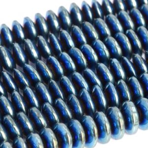 Shop Hematite Rondelle Beads! Light Blue Hematite Loose Beads Rondelle Shape 8x3mm | Natural genuine rondelle Hematite beads for beading and jewelry making.  #jewelry #beads #beadedjewelry #diyjewelry #jewelrymaking #beadstore #beading #affiliate #ad