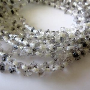 Shop Herkimer Diamond Beads! Centre Side Drilled Herkimer Diamond Nugget, Raw Herkimer Diamond Tumble Beads, 5mm To 6mm Each, 12 Inch Strand, GDS741 | Natural genuine chip Herkimer Diamond beads for beading and jewelry making.  #jewelry #beads #beadedjewelry #diyjewelry #jewelrymaking #beadstore #beading #affiliate #ad