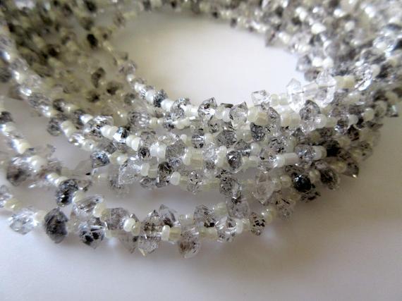 Centre Side Drilled Herkimer Diamond Nugget, Raw Herkimer Diamond Tumble Beads, 5mm To 6mm Each, 12 Inch Strand, Gds741