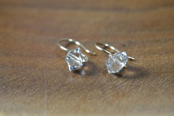 Dainty Herkimer Diamond Ear Wire Earrings In 14k Gold, Sterling Silver // Minimalist Herkimer // Everyday Earrings // Anniversary, Birthdays