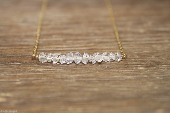 Herkimer Diamond Necklace, Bar Necklace, Diamond Crystal Jewelry, April Birthstone, Silver, Rose Gold Or Gold Filled
