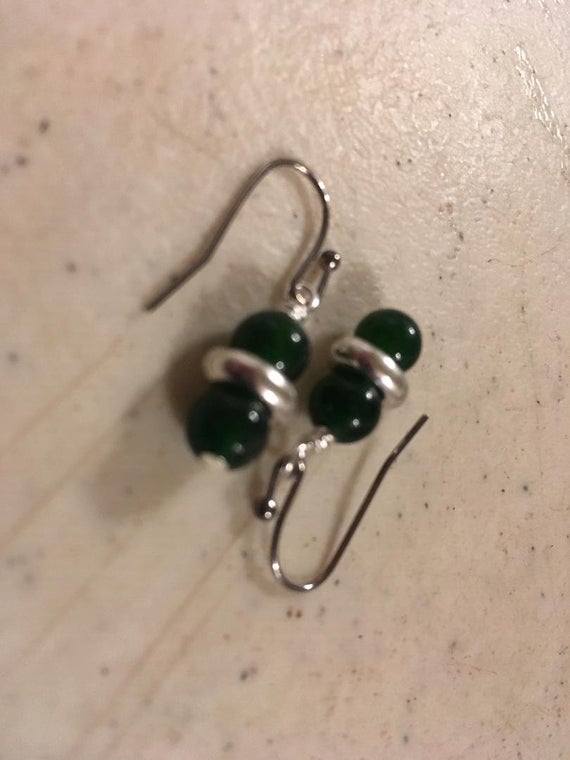 Green Earrings - Silver Jewelry - Jade Gemstone Jewellery - Dangle - Pierced