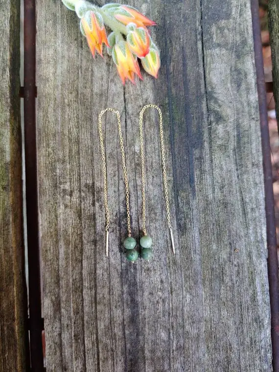 Jade Threader Earrings. Gold Jade Earrings.  Rose Gold Jade Earrings. Silver Jade Threader Earrings. Long Jade Earrings