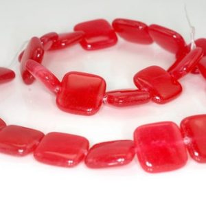 Shop Jade Bead Shapes! 16X16mm Cherry Red Jade Gemstone Square Loose Beads 15.5 inch Full Strand (90188623-714B) | Natural genuine other-shape Jade beads for beading and jewelry making.  #jewelry #beads #beadedjewelry #diyjewelry #jewelrymaking #beadstore #beading #affiliate #ad