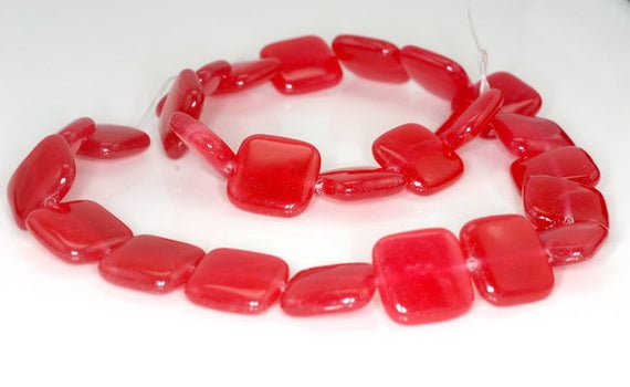 16x16mm Cherry Red Jade Gemstone Square Loose Beads 15.5 Inch Full Strand (90188623-714b)
