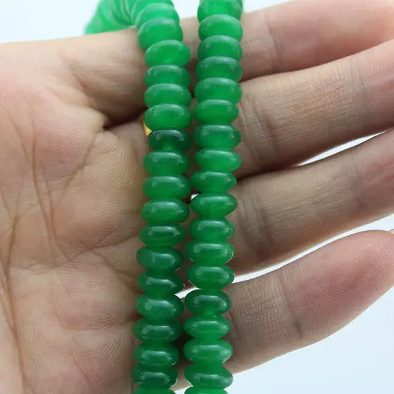 5x8mm Green Jade Rondelle Beads ,green Spacer Gemstoe Beads,jade Strand,jade Rondelles Beads,jewelry Supplies --15  Inches-- 80 Pcs--ebt113
