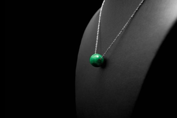 Jade Barrel Necklace/ Lucky Jade Pendant/ Green Jade Necklace/ Good Luck Charm/ Cloudy Green Pendant