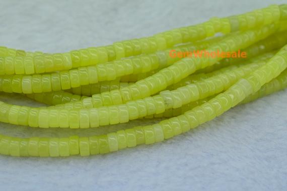 15.5" 3x6mm Olive Jade Short Tube Beads, Small Olive Jade Heshi Beads, Lemon Jade Rondelle Beads Jgsy