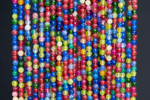 Natural Candy Rainbow Jade Loose Beads Round Shape 2mm