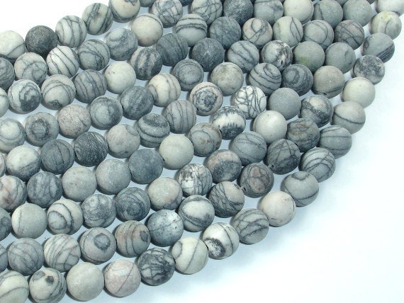 Matte Black Line Jasper, Silk Stone, Spider Web Jasper, 8mm (8.5mm)round Beads, 15 Inch, Full Strand, Approx 46 Beads,hole 1 Mm(138054007)